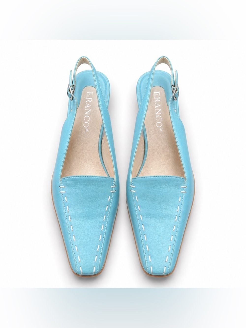 FRANCO SARTO Slingback Heels Leather Square Toe Vintage Blue